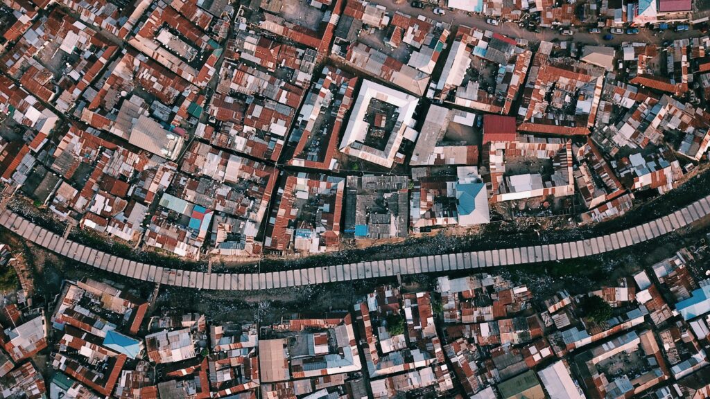 Aerial view of Accra buildings